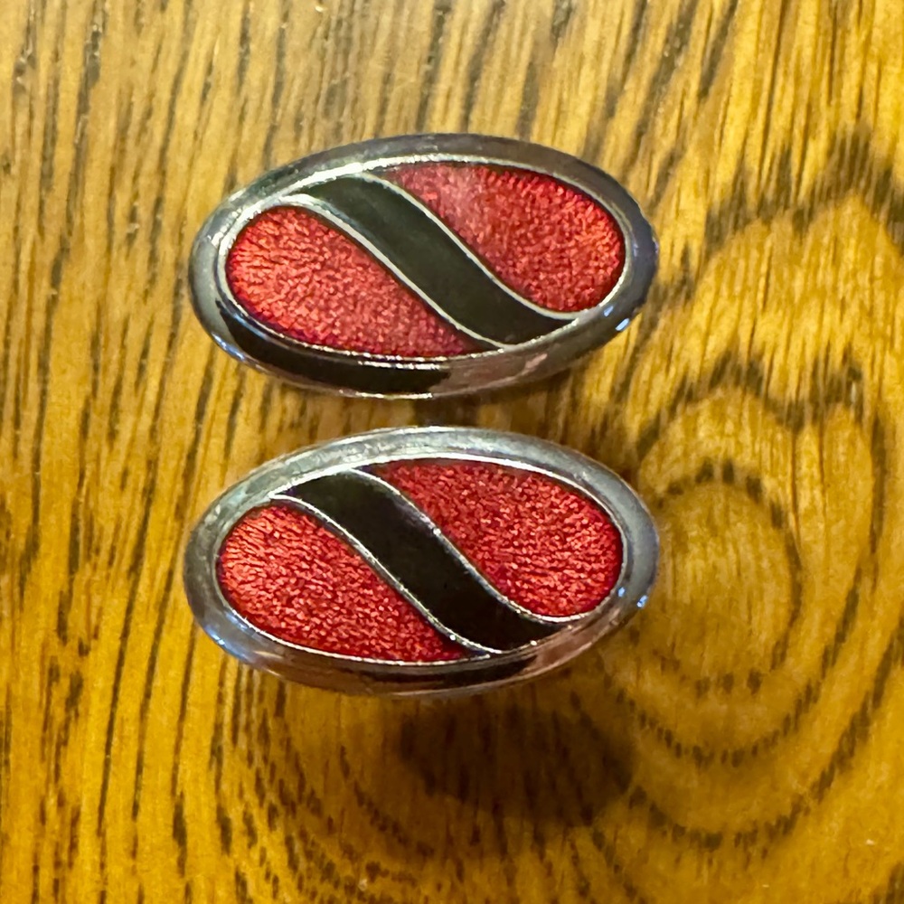 Vintage Sarah Coventry Red Black Silver Cufflinks MCM